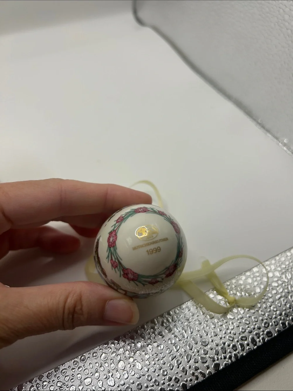Rare Hand painted Bird egg nest porcelain ornament 1999 vintage Hutschenreuther